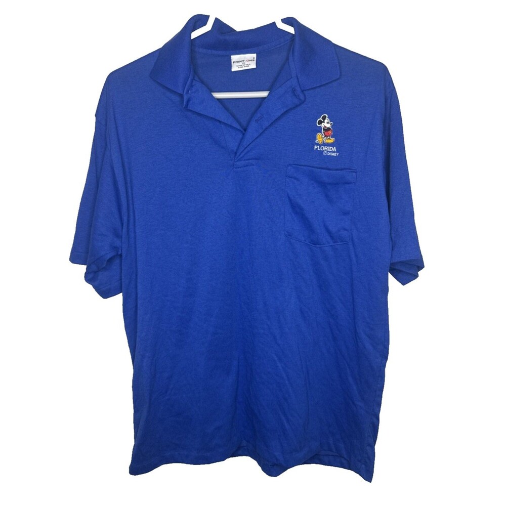 Vintage Print Ons Disney Mickey Mouse Florida Polo Shirt Mens XL Blue Made in US